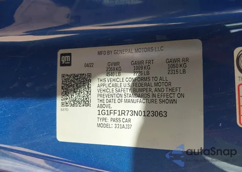 2022 Chevrolet Camaro Rwd 1Ss from USA, damaged, VIN 1G1FF1R73N0123063